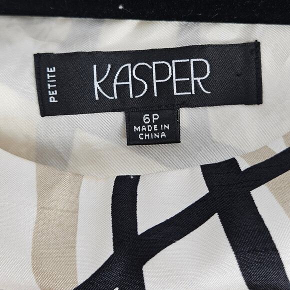 Kasper Petite 6P 2-Piece Blazer Jacket Sleeveless Top Set Beige Black Abstract - Picture 8 of 16